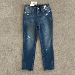 NWT Judy Blue Hi-Rise Rainbow Embroidery Cropped‎ Straight Leg Jean 5/27